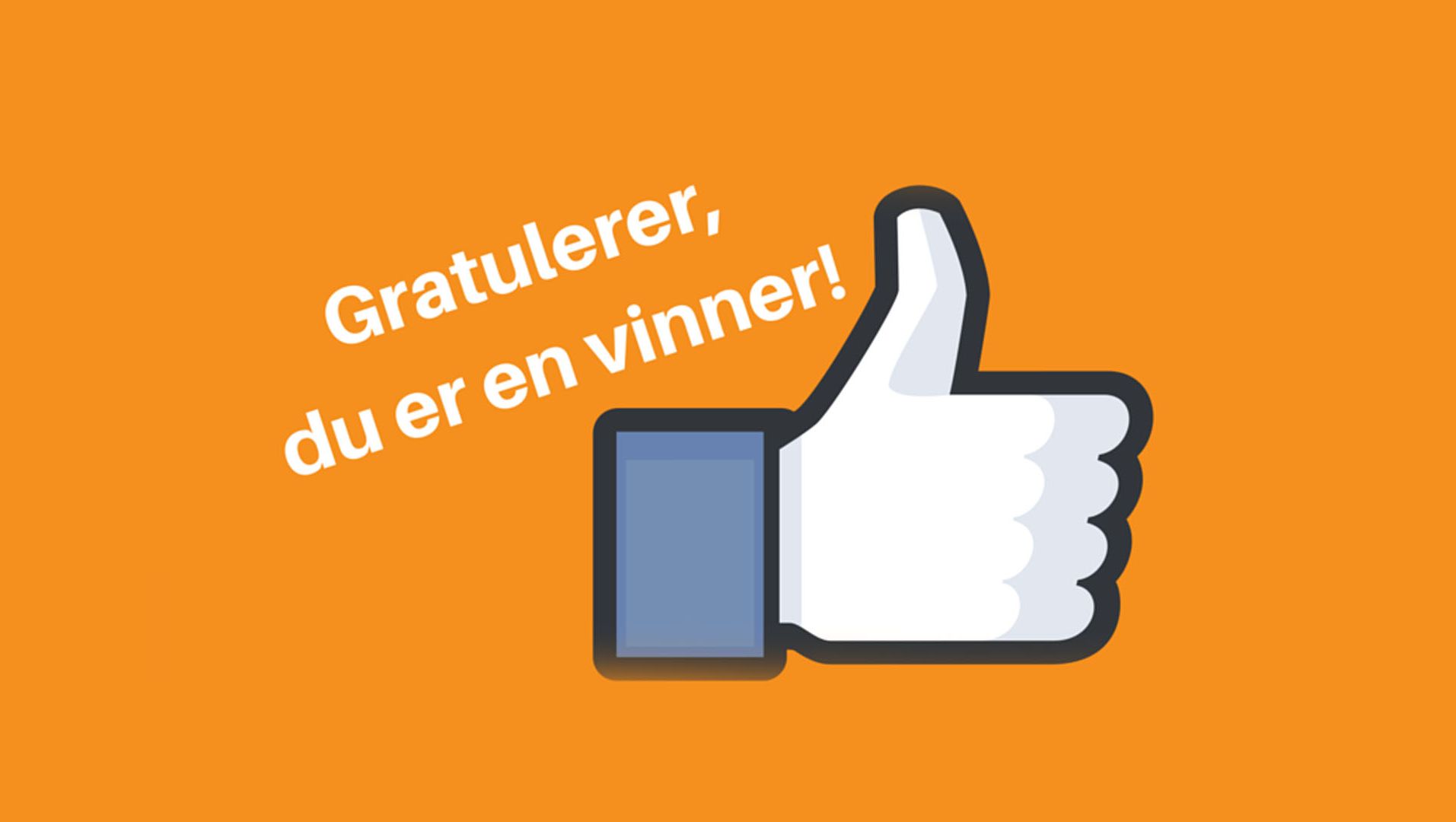 oransje bakgrunn med tommel opp og teksten "gratulerer du er en vinner""